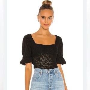 Free People Spring Fling Top in Black Crochet